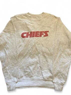 NFL Kansas City Chiefs Gray Distressed Pullover Crewneck Sweatshirt S